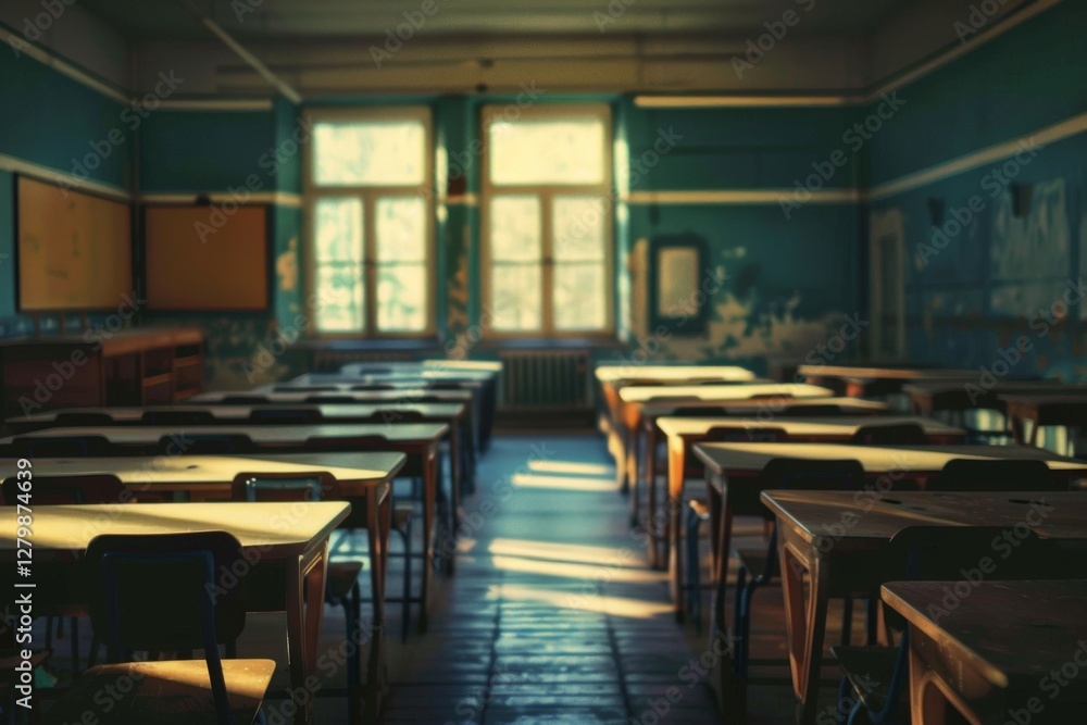 Vacant Classroom of Yesteryears with Blurry Backdrop Vacant Classroom of Yesteryears with Blurry Backdrop