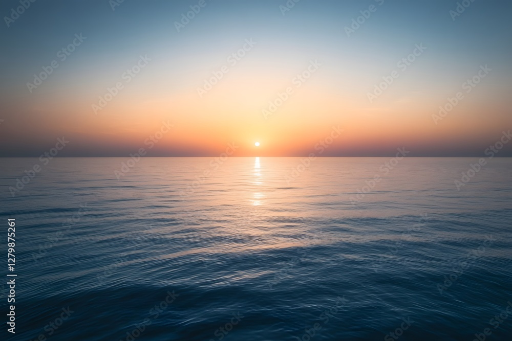 Naklejka premium Ocean Sunset: Calm Waters at Golden Hour