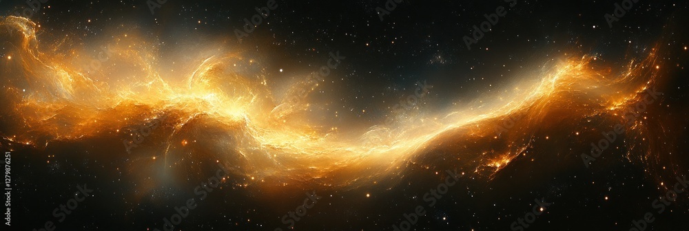 Fiery cosmic nebula swirls across a dark, star-filled space. Fiery cosmic nebula swirls across a dark, star-filled space.