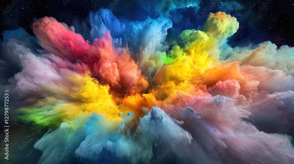 Vibrant Abstract Explosion of Colorful Smoke in Cosmic Background Vibrant Abstract Explosion of Colorful Smoke in Cosmic Background