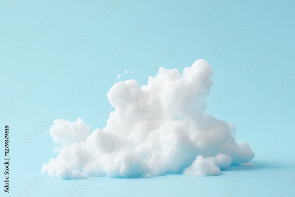 Fluffy white foam or shaving cream against a blue background Fluffy white foam or shaving cream against a blue background