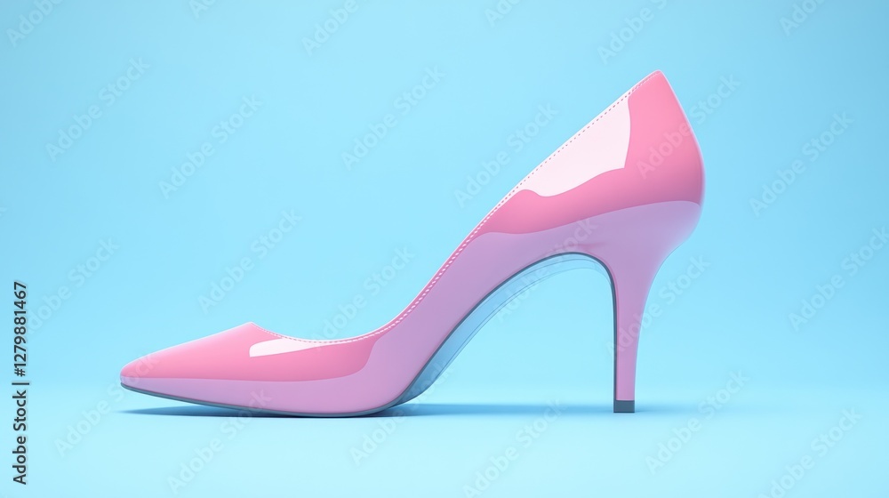 Pink high heel shoe on a light blue background. Pink high heel shoe on a light blue background.