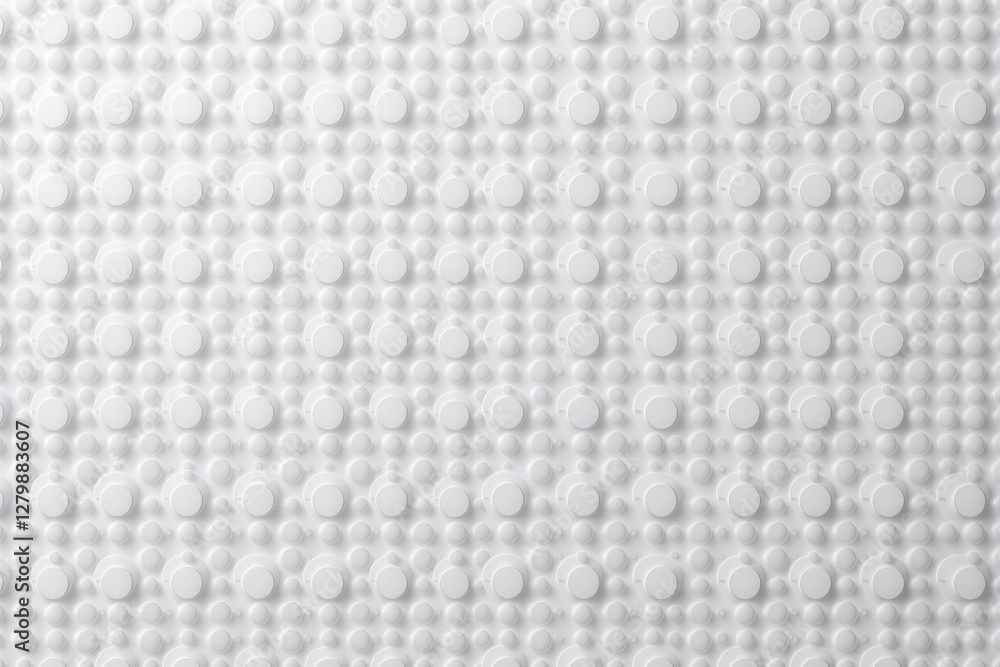 Naklejka premium Abstract white geometric background with raised circular elements creating a modern texture. Minimalistic design concept for futuristic or clean aesthetics. Ai generative