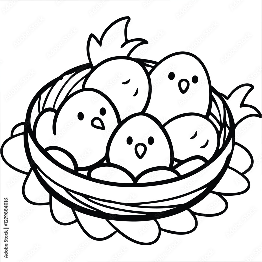 Bird`s nest with chicks vector art illustration Bird`s nest with chicks vector art illustration