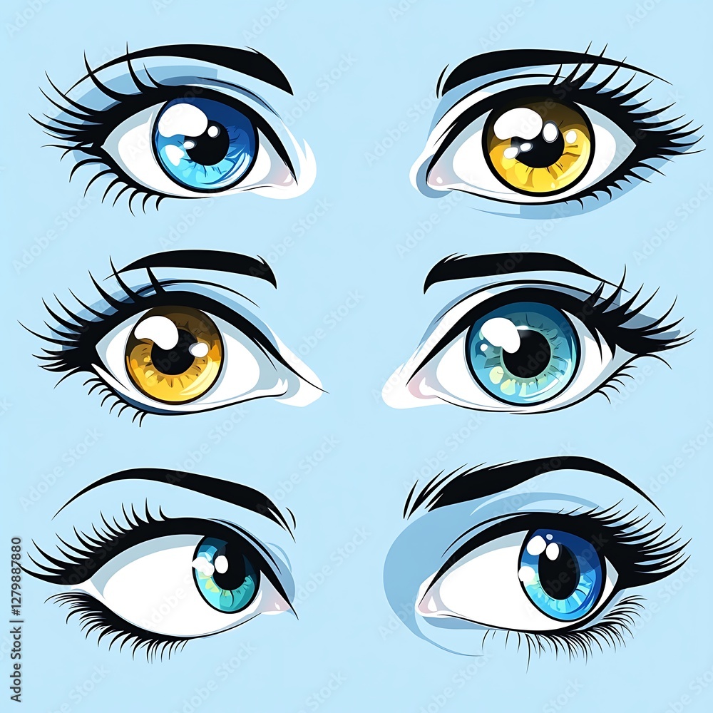 Colorful eyes, diverse gazes, graphic design, illustration