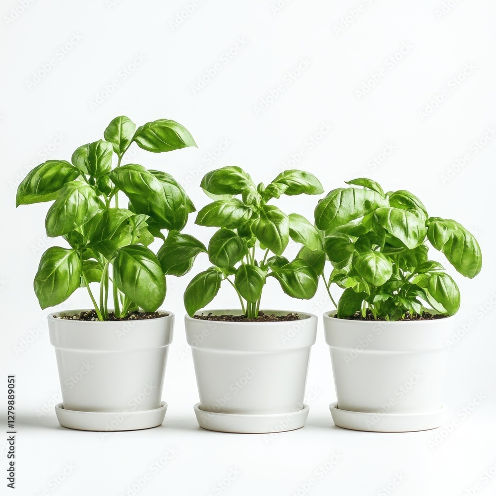Fresh Basil Plants in White Pots (1) Fresh Basil Plants in White Pots (1)