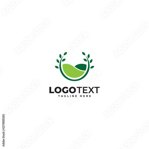 Grassland silhouette farm logo template. land symbol with horizon