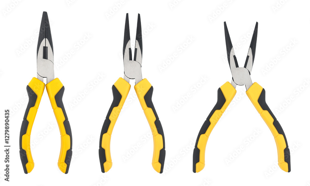 set yellow black pliers, plier tool isolated white background. industry tools set yellow black pliers, plier tool isolated white background. industry tools