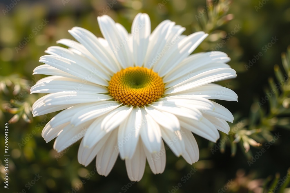 Close-up of a blooming white daisy flower in a natural green setting Close-up of a blooming white daisy flower in a natural green setting