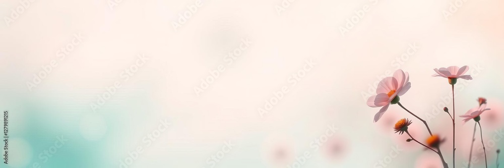 Obraz premium Blurred turquoise flower silhouettes creating a dreamy and serene atmosphere, abstract, artistic, pastel