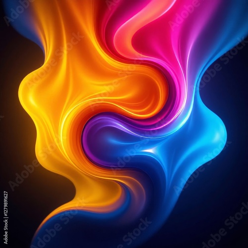 Abstract Fluid Art with Vivid Pink, Orange, and Blue Hues