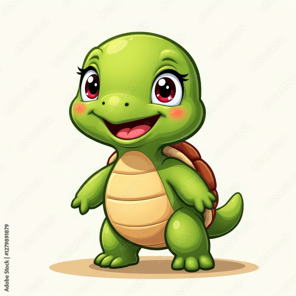 Fototapeta premium Adorable Green Cartoon Turtle with Eyelashes