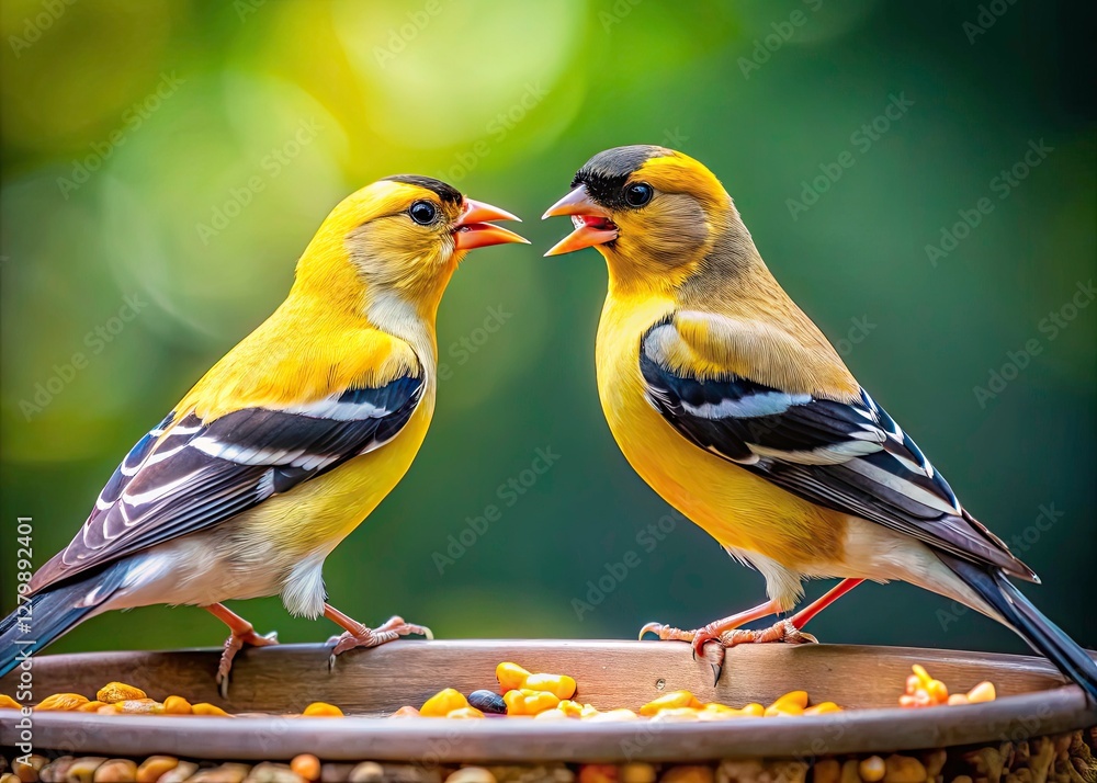 Fototapeta premium American Goldfinch enjoys a backyard buffet.