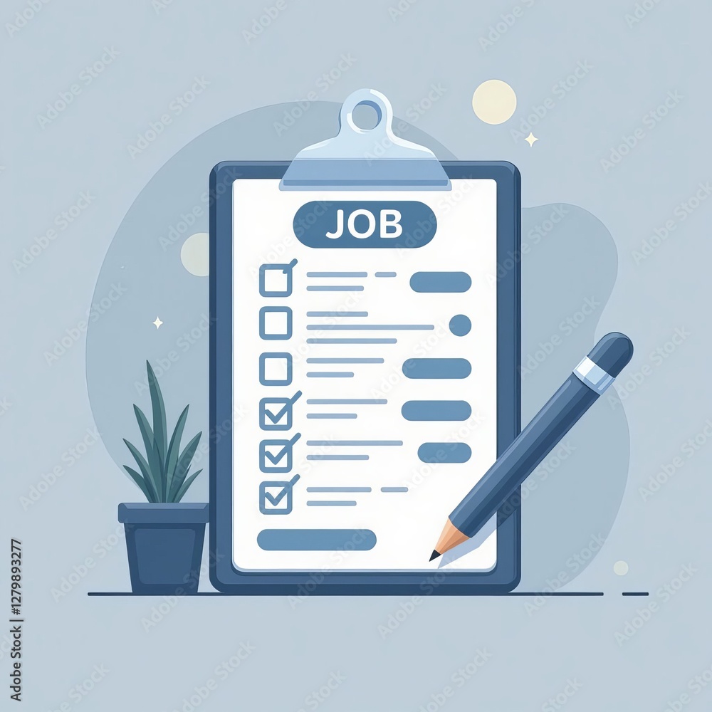 Blue Checklist with Checkmarks and Plant Illustration