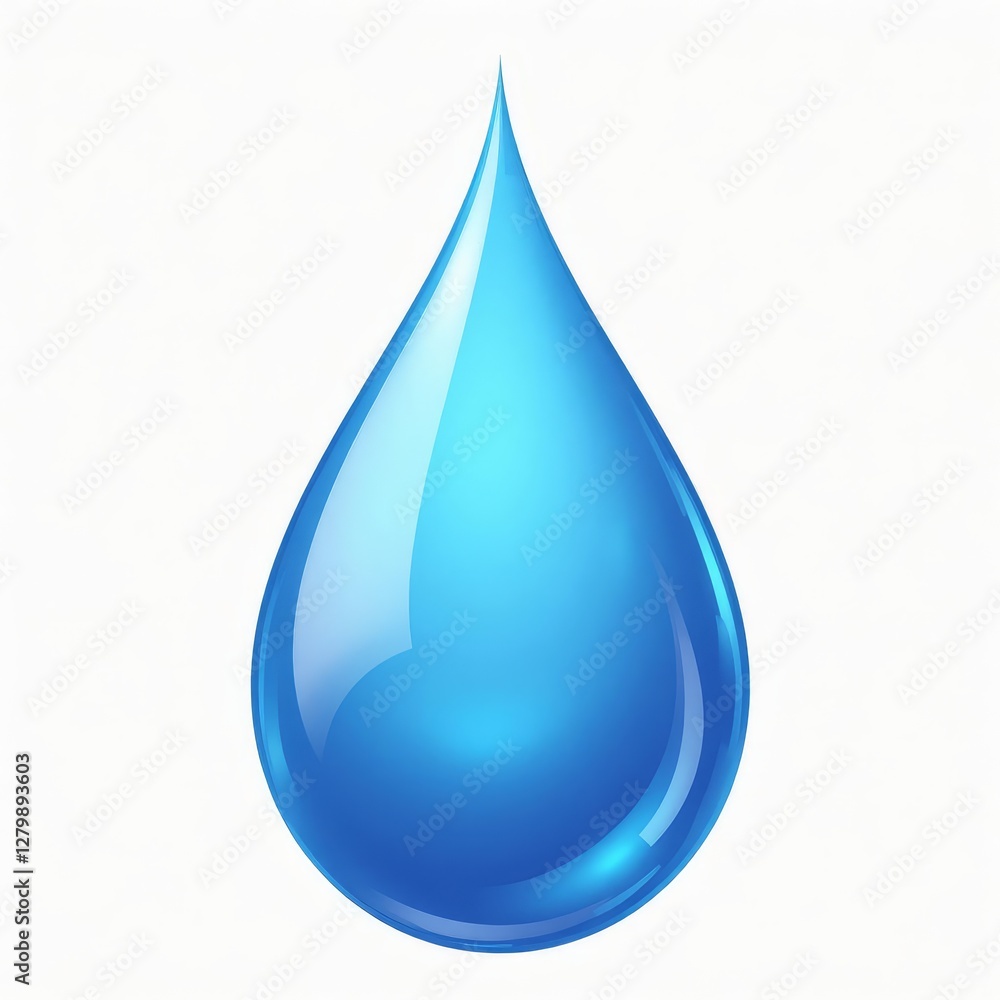 Blue water droplet with light reflection on white Blue water droplet with light reflection on white