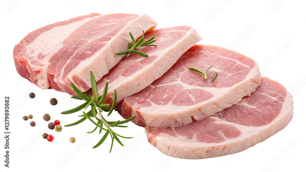 High quality raw pork meat fresh and uncooked with visible marbling and texture isolated on transparent background PNG High quality raw pork meat fresh and uncooked with visible marbling and texture isolated on transparent background PNG