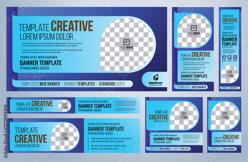 Set of Blue social media, Web banners templates, Coverpage Standard sizes with space. Vector illustration