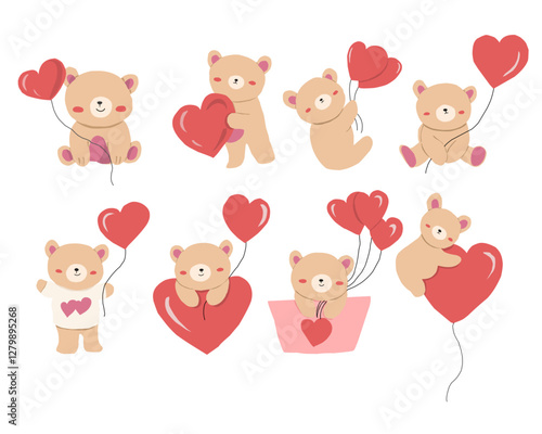 Cute Bear Holding Love Balloon Illustration