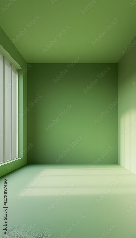 Fototapeta premium The interior of a green room with natural daylight shining