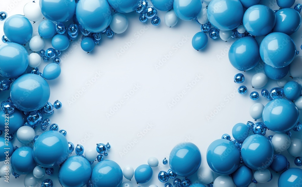 Fototapeta premium Blue and White Decorative Balls in a Creative Arrangement on a Light Surface for Visual Design and Artistic Background Use