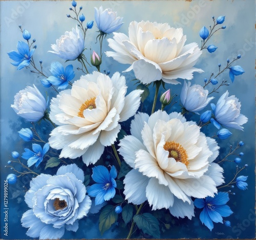 Elegant Blue and White Floral Arrangement Painting