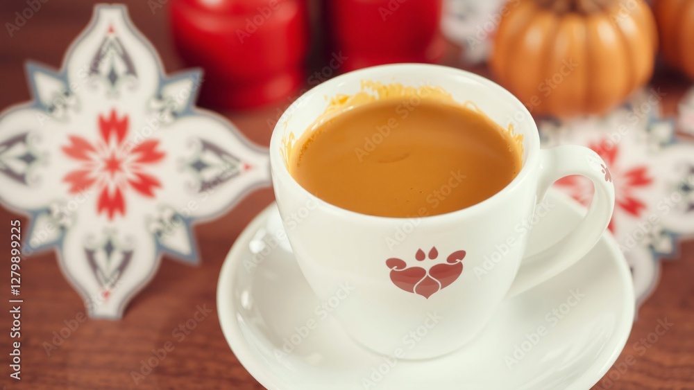 Warm Pumpkin Spice Latte in Cozy Autumn Setting Warm Pumpkin Spice Latte in Cozy Autumn Setting
