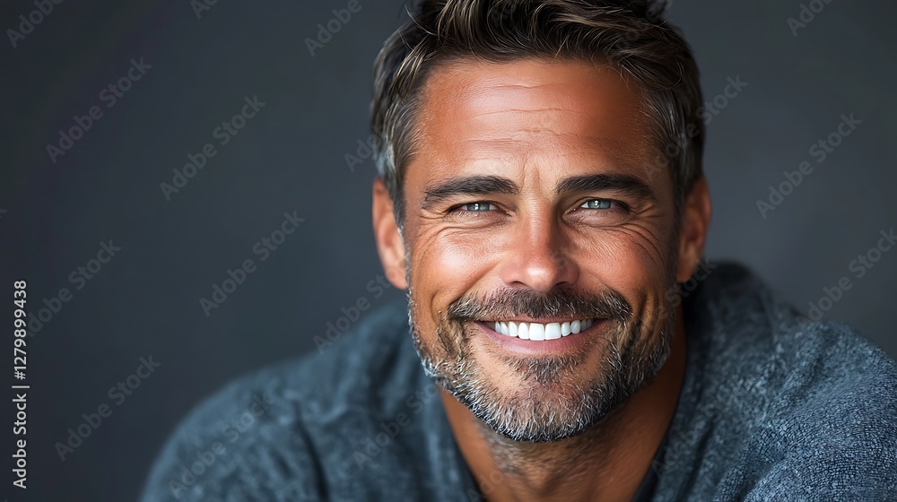 Fototapeta premium Smiling Man Portrait Studio Gray Background