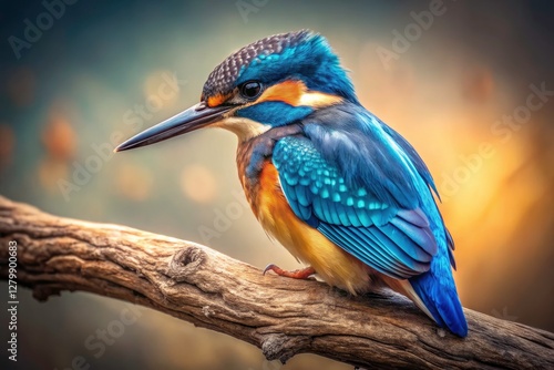 Wallpaper Mural Kingfisher's blue feathers gleam, a vintage image capturing the bird preening on a weathered branch. Torontodigital.ca