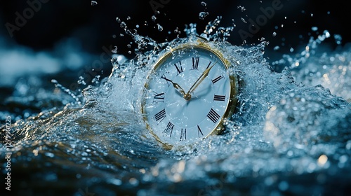 Wallpaper Mural A surreal image of a clock made of flowing water, dynamic and imaginative Torontodigital.ca