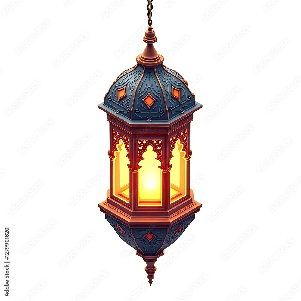 Isometric Depiction of Elegant 3D Ramadan Lantern Isolated on White Background Isometric Depiction of Elegant 3D Ramadan Lantern Isolated on White Background