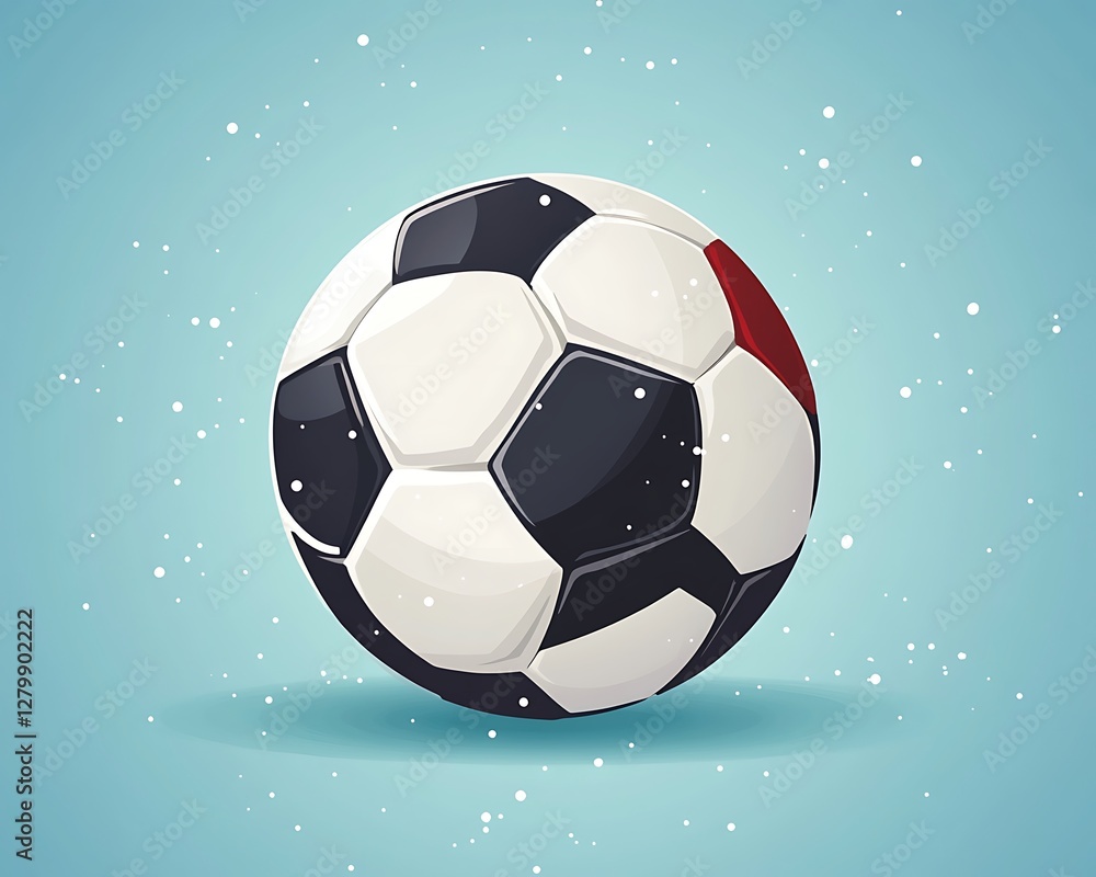 Fototapeta premium Soccer ball graphic, light blue background, snow effect
