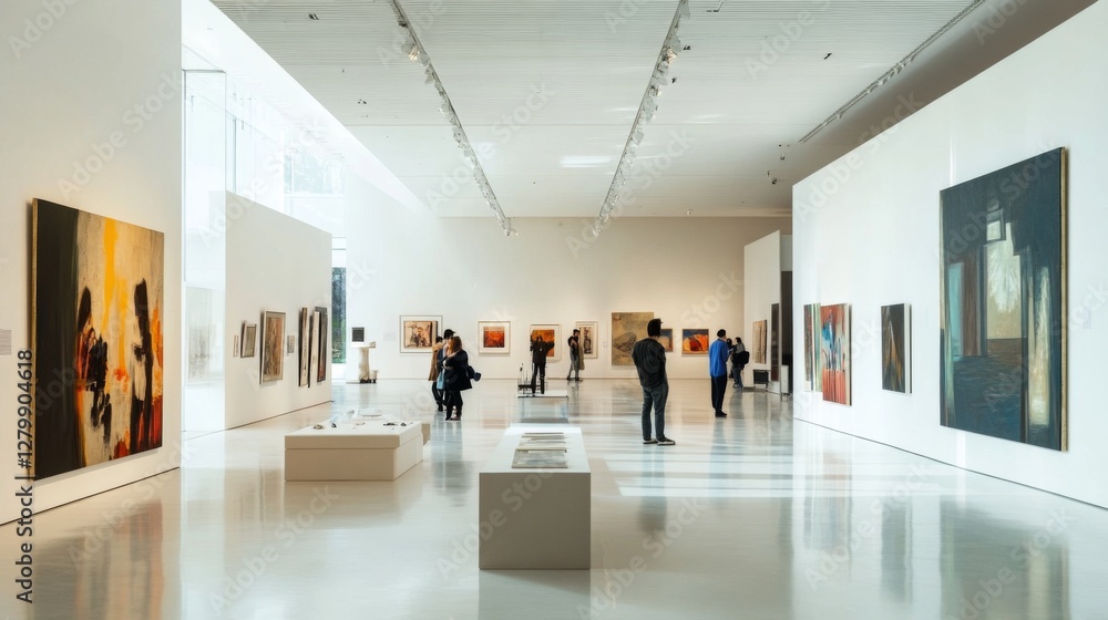 Fototapeta premium Modern Art Gallery Interior with Visitors