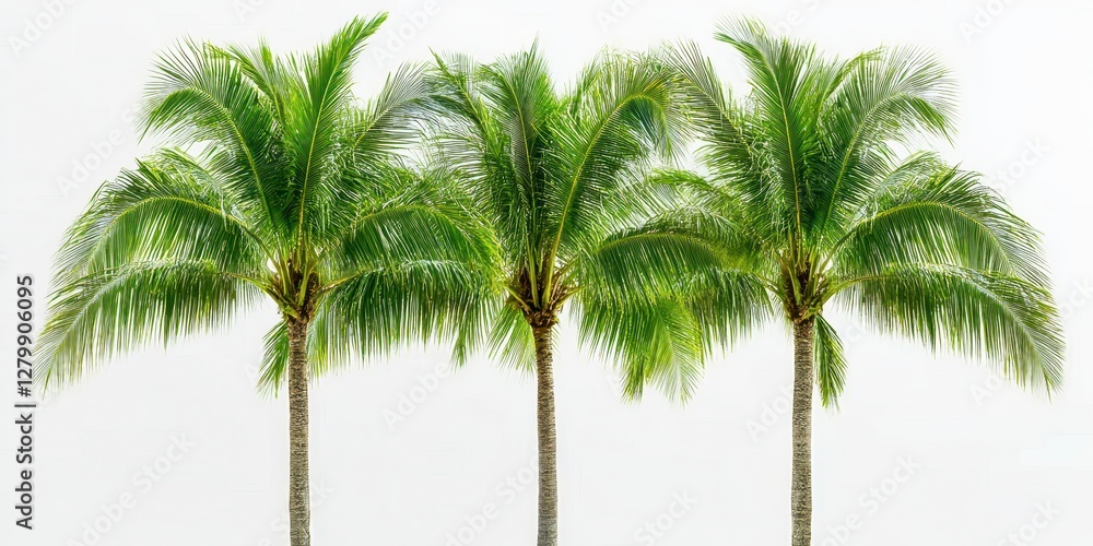 Obraz premium Four Lush Green Palm Trees Against White Background