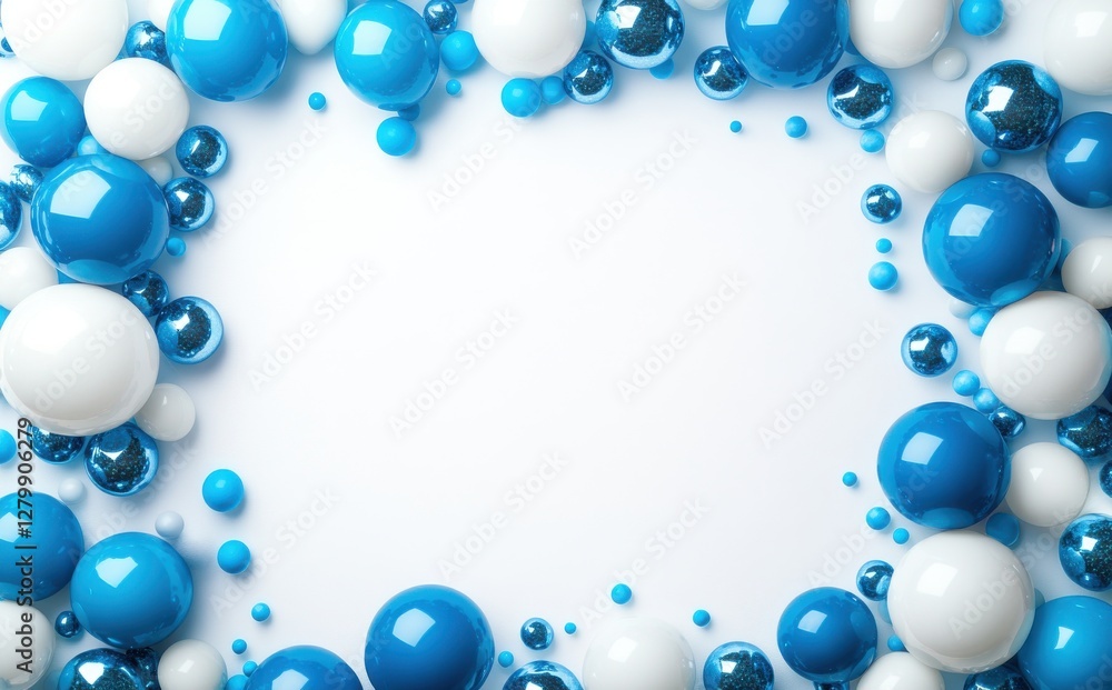 Colorful blue and white spheres and balls arranged in a decorative pattern on a light background, perfect for creative and artistic designs Colorful blue and white spheres and balls arranged in a decorative pattern on a light background, perfect for creative and artistic designs
