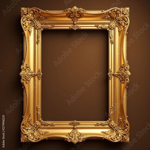Ornate Gold Picture Frame, Brown Background