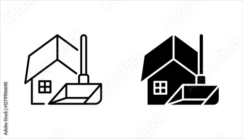 cleaning service icon set, design with house and broom, vector illustration on white background