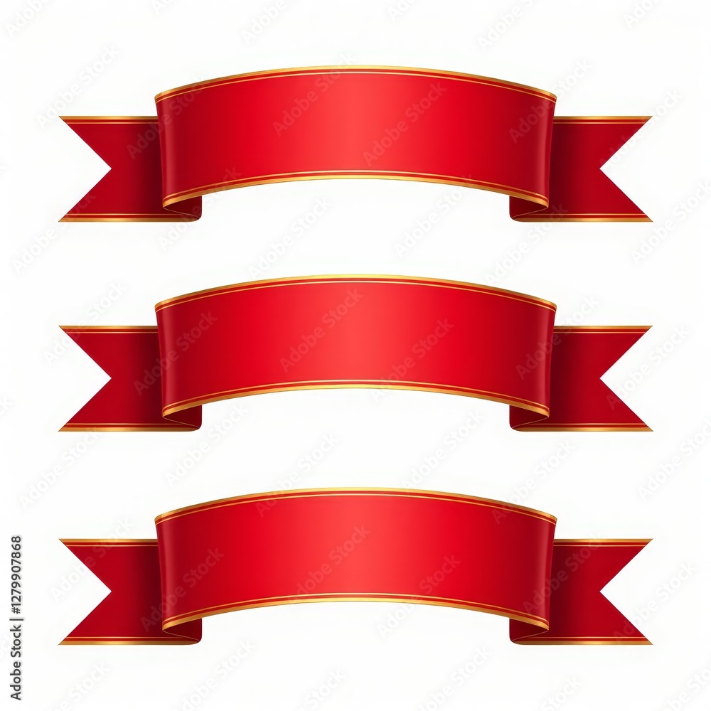 Red and gold ribbons design elements set Red and gold ribbons design elements set