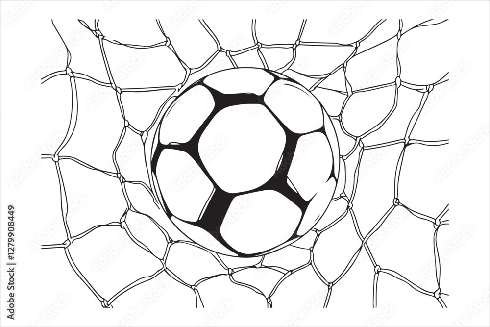 Obraz premium Elegant Monochrome Soccer Ball and Net Illustration – Minimalist Sports Art