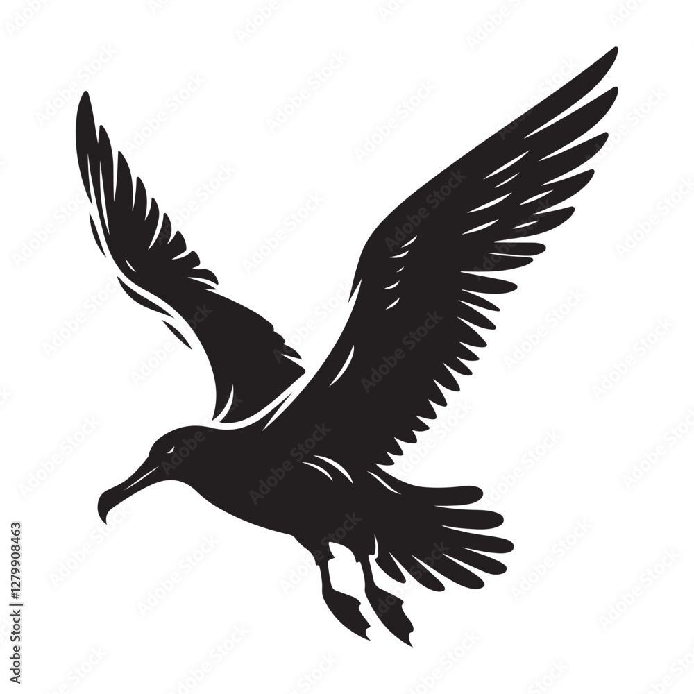 Obraz premium Albatross Bird Silhouette Vector Illustration, Solid White Background.