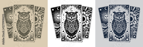 sacred owl vector playing card tattoo design