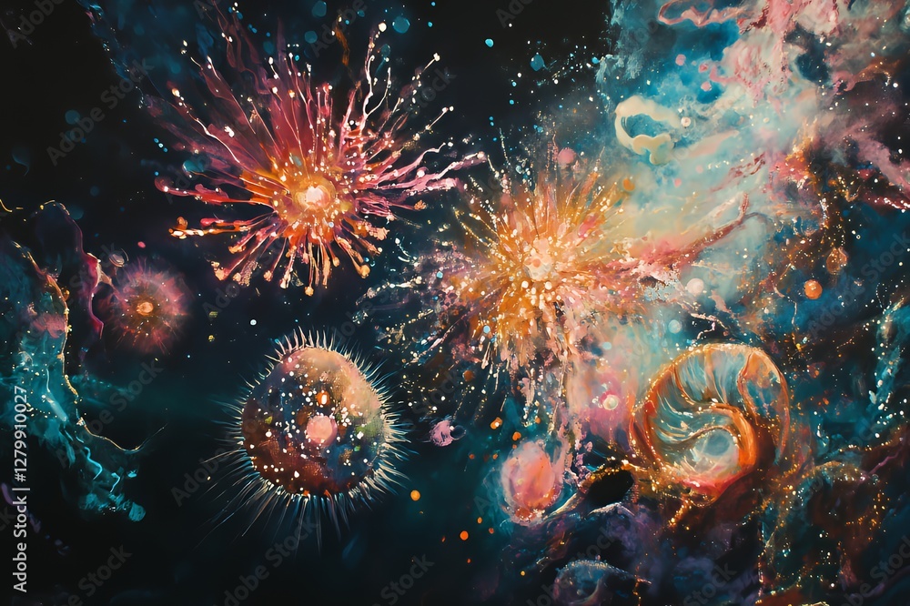 Obraz premium Abstract Cosmic Entities Illuminated In Vibrant Hues