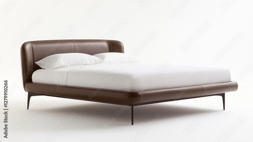 Fototapeta premium Soft-Touch Leather Bed Frame on White Background