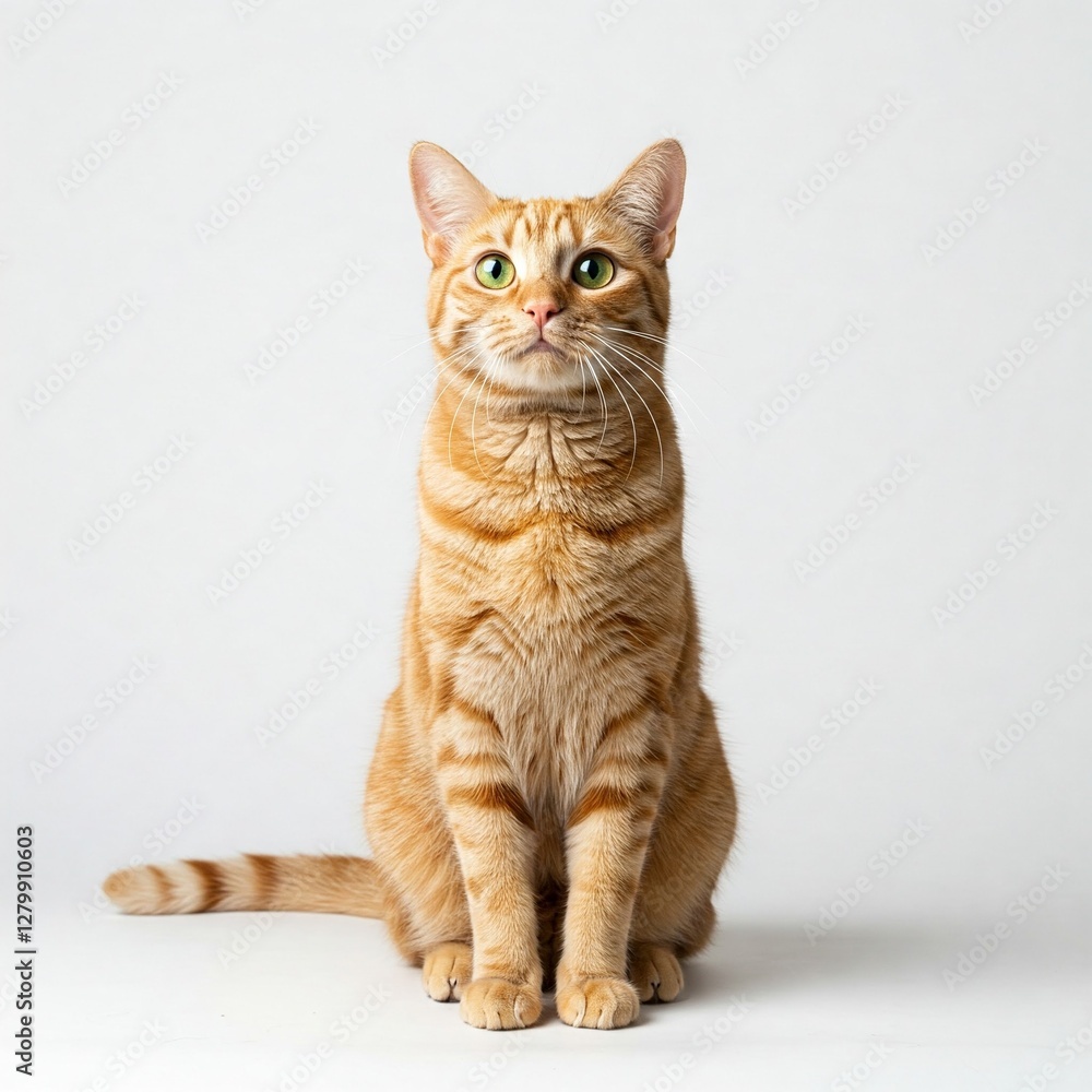 A cat sits and observes ahead. Minimalist background. A cat sits and observes ahead. Minimalist background.