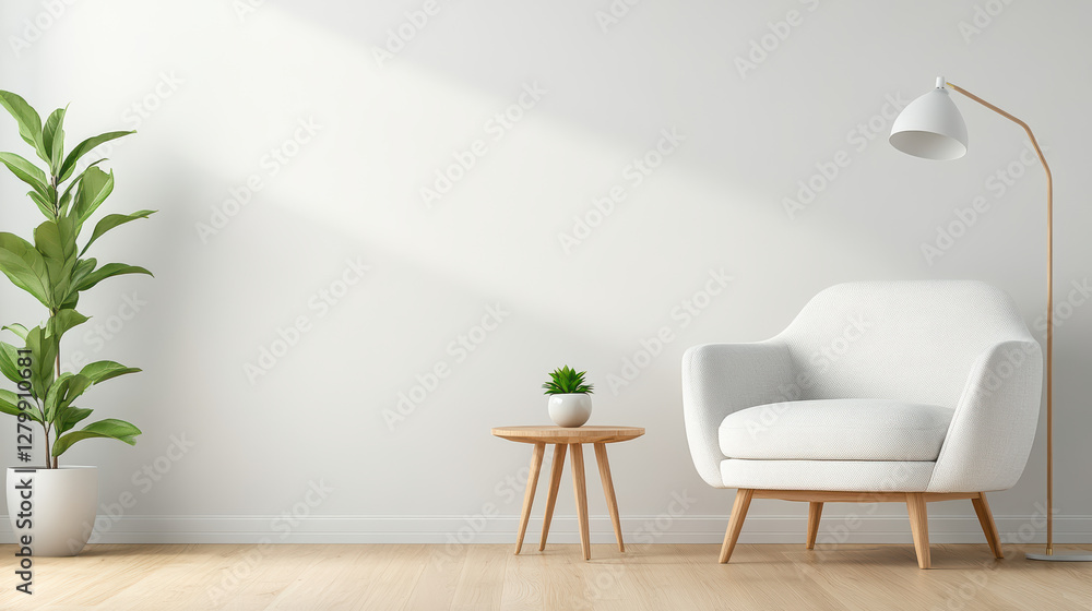 cozy corner with white armchair, side table, and green plant cozy corner with white armchair, side table, and green plant