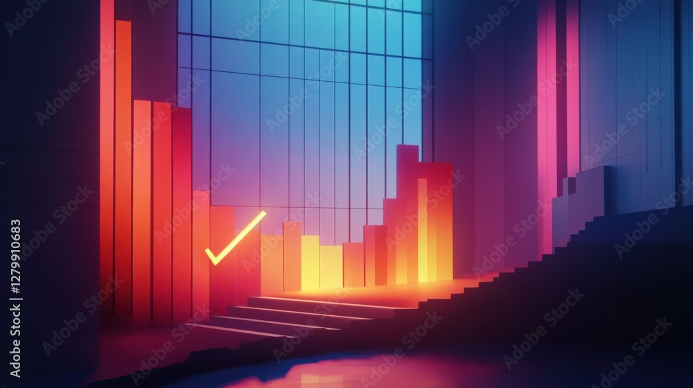 Naklejka premium Abstract digital art depicting vibrant bars of color in a futuristic setting with glowing elements