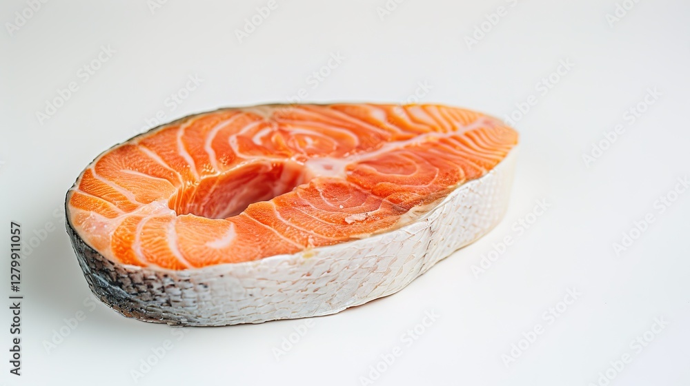 Fresh and appetizing raw salmon steaks presented isolated on a clean white background with full depth of field. The high - quality and visually appealing raw salmon pieces are perfect for food Fresh and appetizing raw salmon steaks presented isolated on a clean white background with full depth of field. The high - quality and visually appealing raw salmon pieces are perfect for food