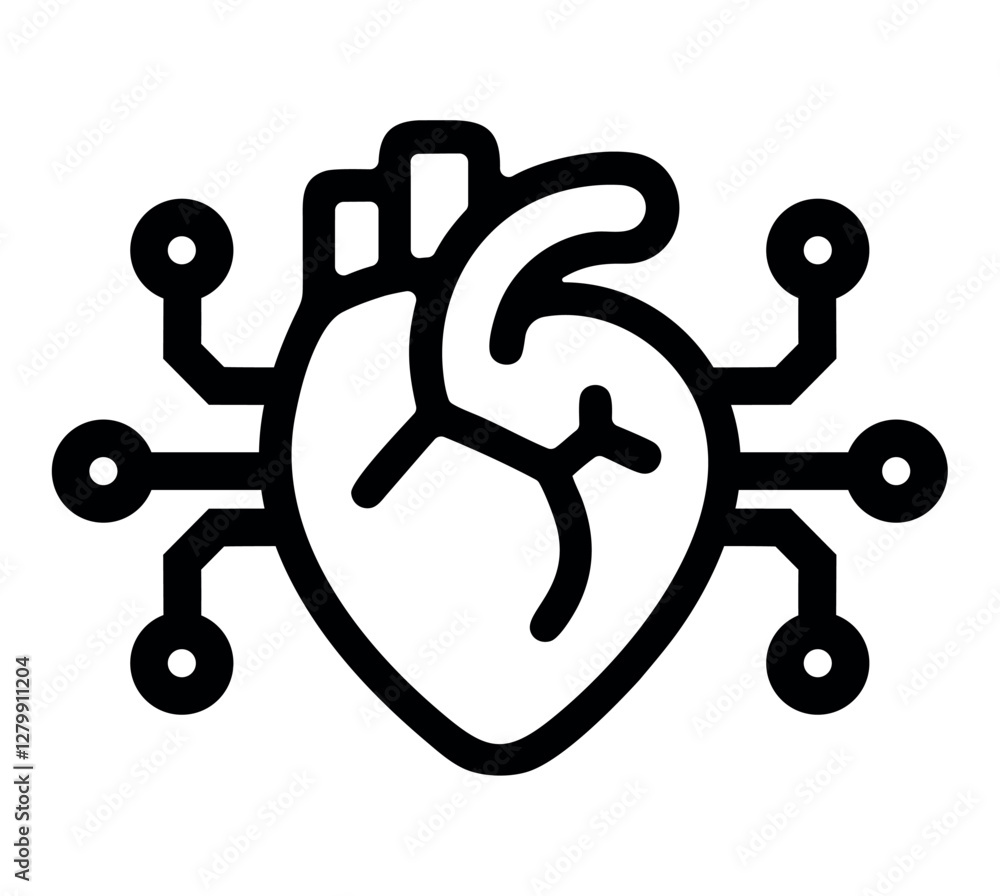 AI and Human Heart with connections icon AI and Human Heart with connections icon