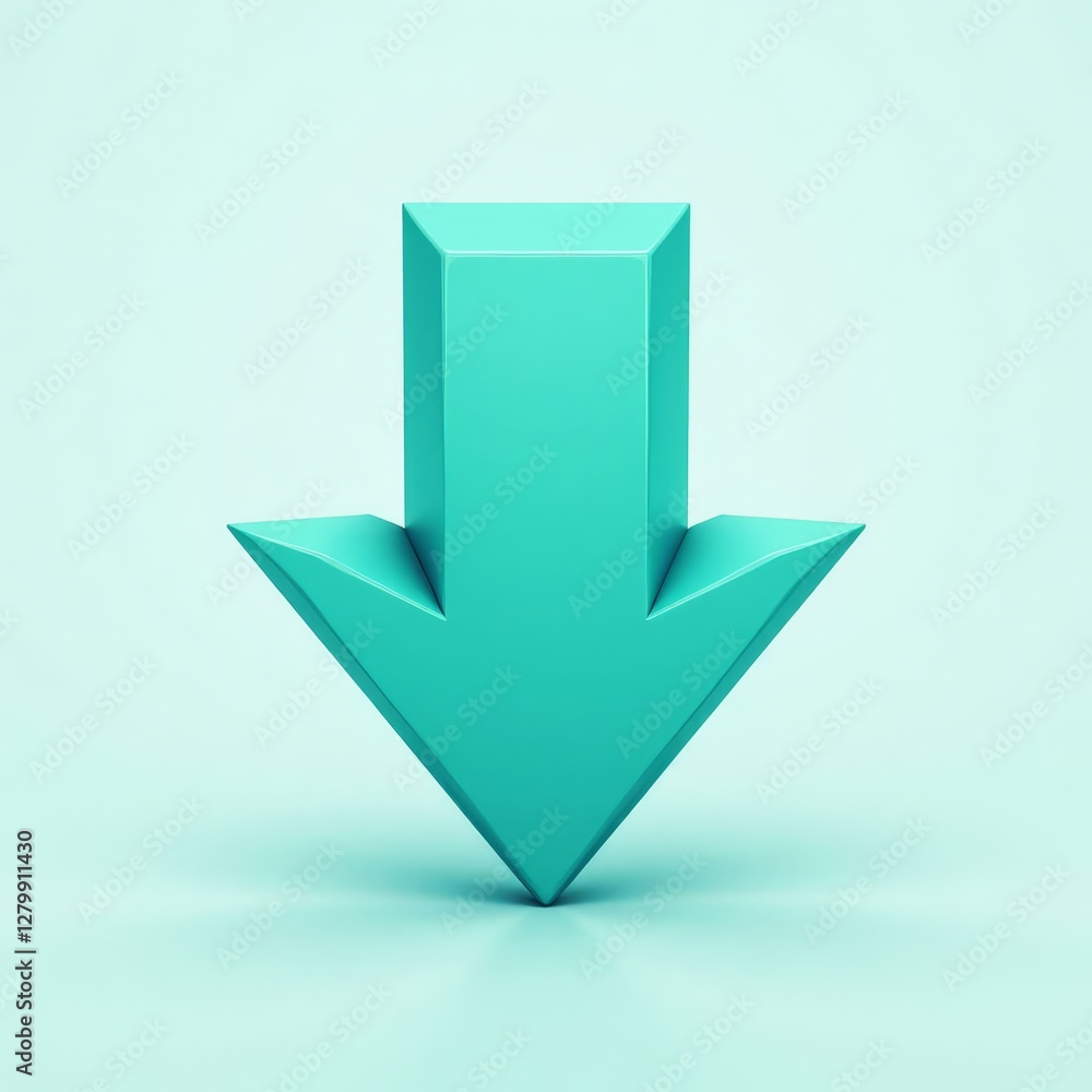 Teal arrow pointing downward on light blue background
