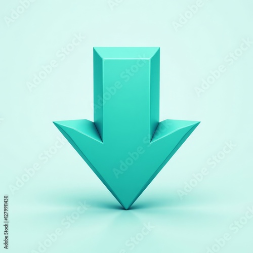 Obraz na płótnie Teal arrow pointing downward on light blue background w salonie