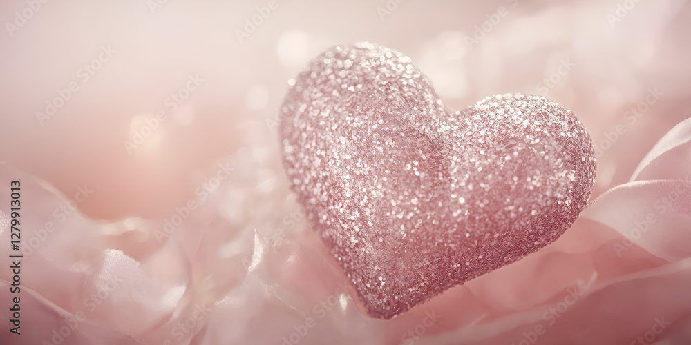 Fototapeta premium Sparkling Heart on Soft Fabric Romantic Love Symbol